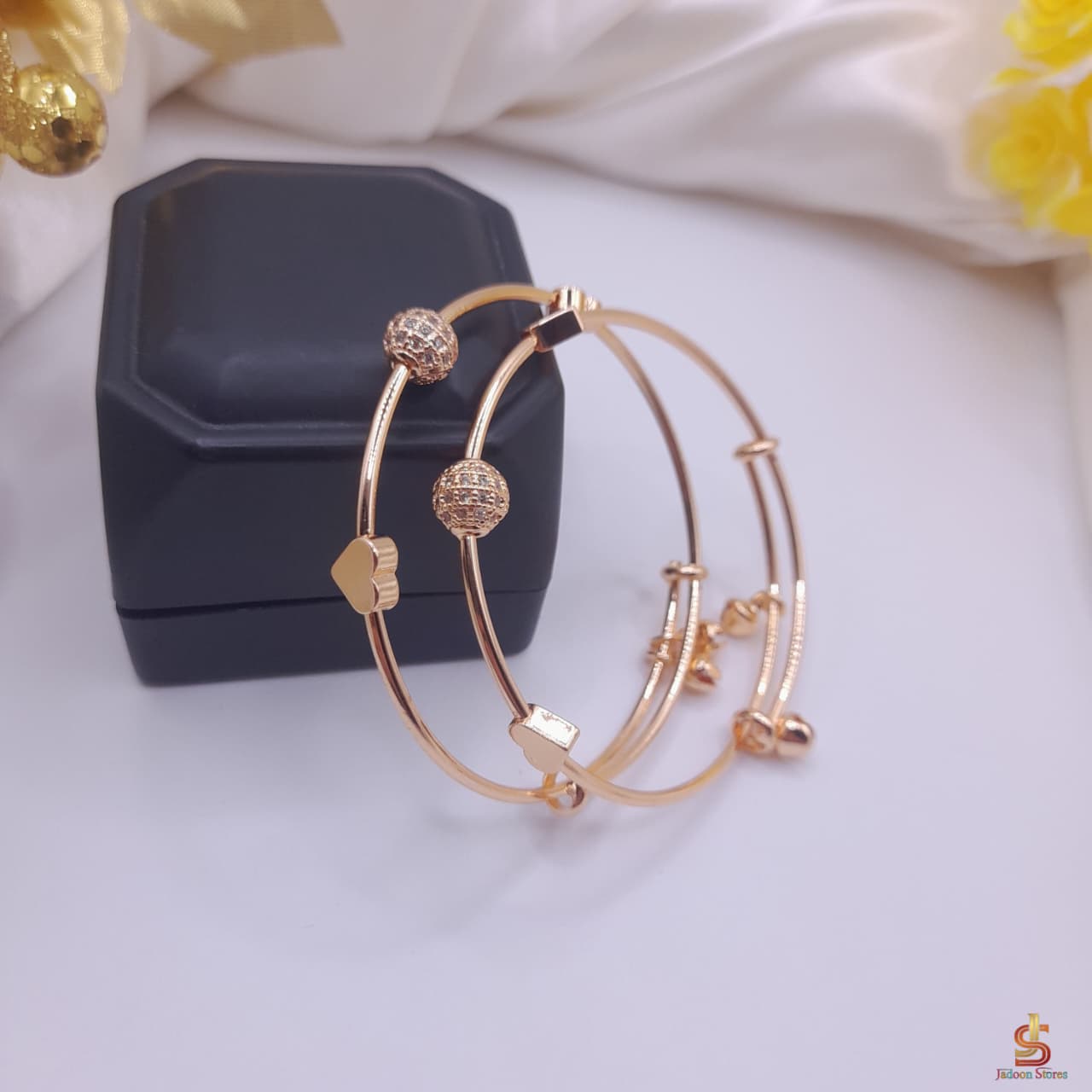 Fancy Zircon Gold Plated Ball Heart Bangles
